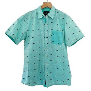 Shouthouse Mens Sz L Turquoise  Abstract Print Short Sleeve Button Up Shirt
